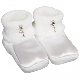 Baby Girls White Satin Silver Fairy Booties